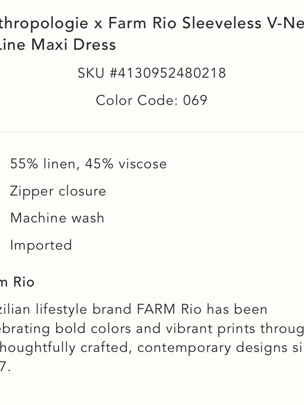 NWT FARM Rio Coral and Cream Botanical-Print Spaghetti-Strap Maxi Dress - Picture 5 of 5